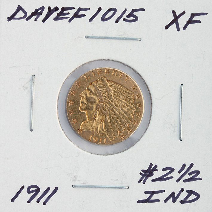 1911 $2 1/2 XF Indian Head Quarter Eagle Gold Coin Dave: 1911 $2 1/2 XF Indian Head Quarter Eagle Gold Coin DaveF1015. As-Is Condition! BF992SV. One 1911 $2 1/2 XF Indian Head Quarter Eagle Gold Coin. Thank you for viewing this lot! We are always adding new