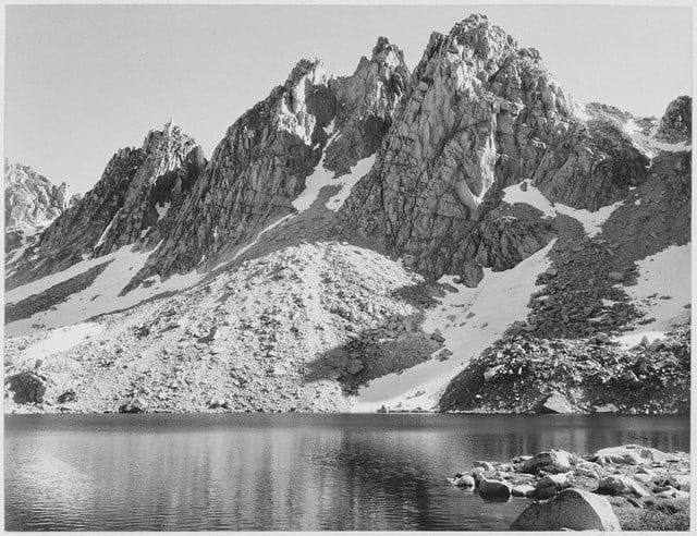 Adams - Kearsage Pinnacles, Kings River Canyon: Artist: Ansel Adams - Title: Kearsage Pinnacles, Kings River Canyon - Medium: Fine Art Reproduction Giclee on Canvas - Image Size: Approximately 24.5 inches x 32 inches - Unframed on Unstretched Canva