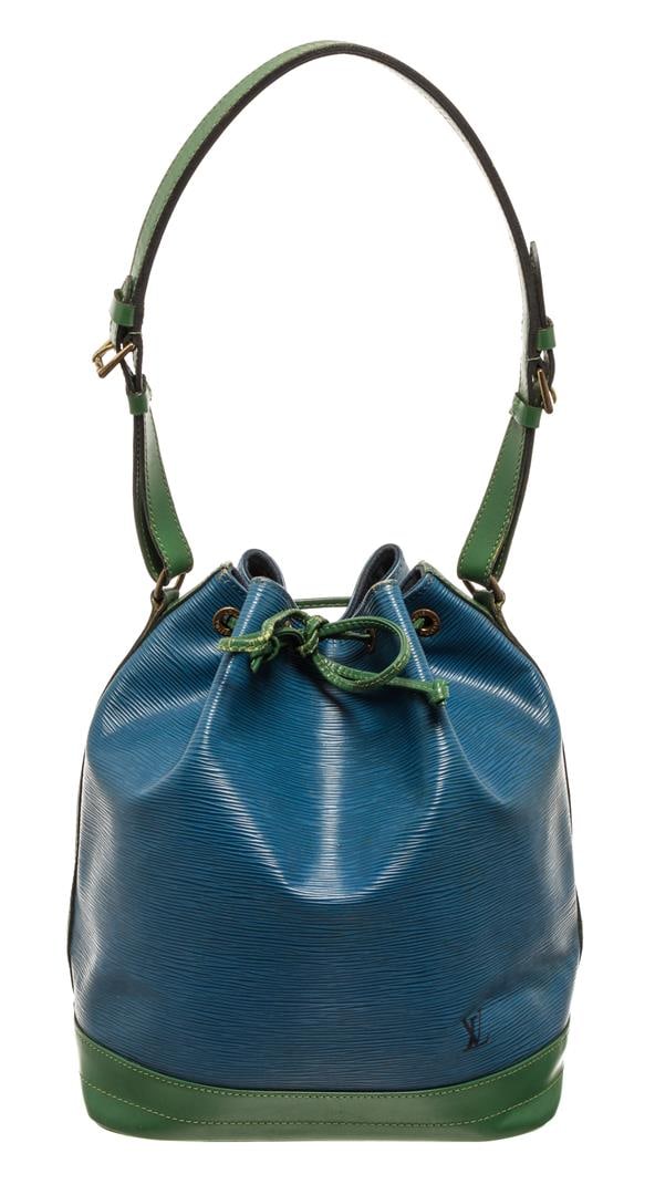 Louis Vuitton Blue & Green Epi Leather PM: One Louis Vuitton Blue & Green Epi Leather PM. Item is sold AS-IS. All available information is listed in the description and shown in the photo. Louis Vuitton Blue & Green Epi Leather PM with suede l