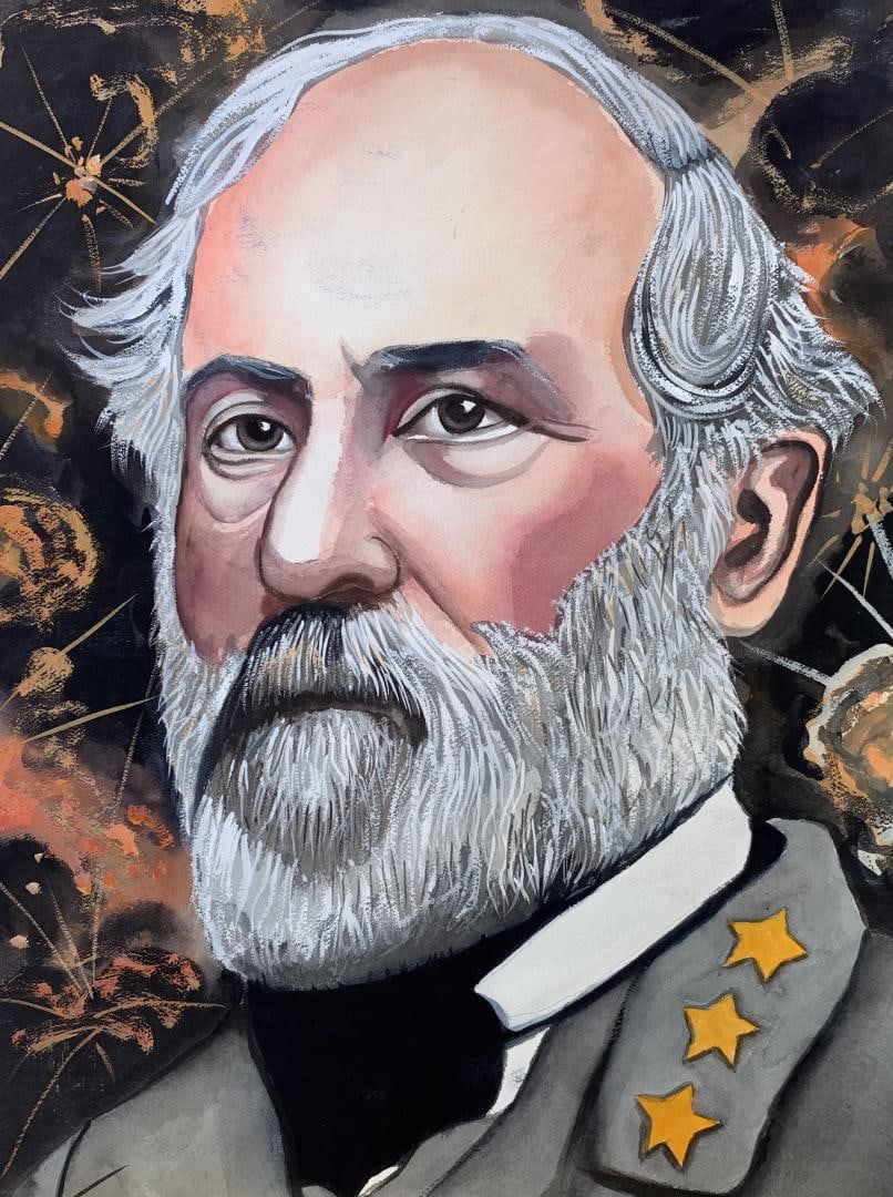 Robert E. Lee by Anonymous: A pastel & watercolor portrait of the reknowned General of the Confederate army who surrendered to Grant at Appomatox. 24x18" on deckled fine art paper, by Anonymous