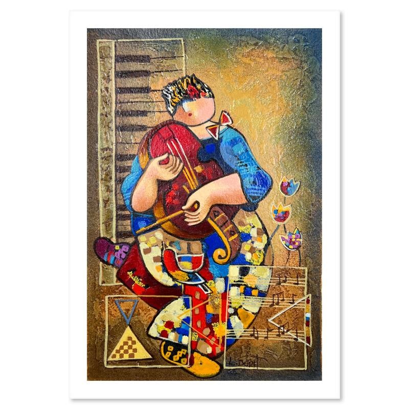Precious Violin by Levi, Dorit: "Precious Violin" is a limited edition serigraph on paper by Dorit Levi. The piece comes hand signed by the artist, numbered, and with a letter of authenticity. Measures approximately 12" x 8".