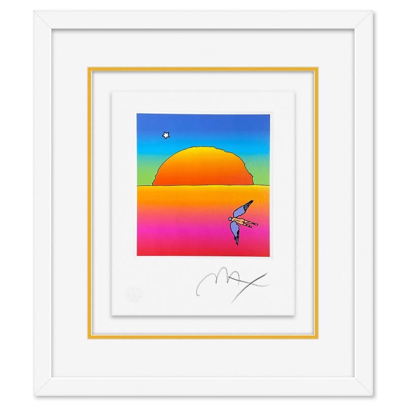 G04.62 by Peter Max: "G04.62" is a limited edition lithograph on paper by Peter Max, numbered and hand signed by the artist. This piece comes framed. Includes Certificate of Authenticity from Peter Max Studios. Measures a