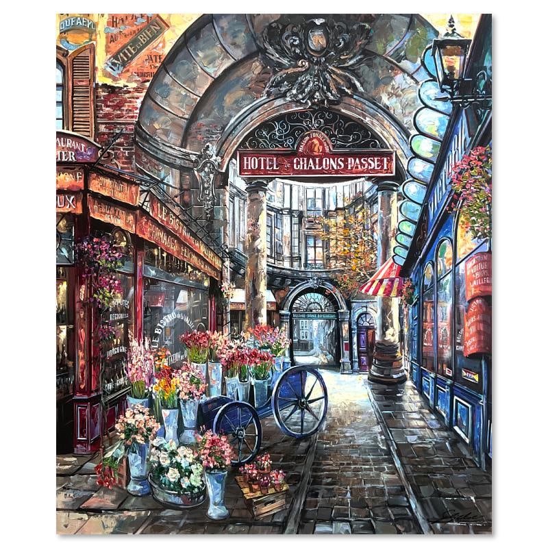 Hotel De Chalons Passet by Suljakov, Vadik: "Hotel De Chalons Passet" is a hand embellished limited edition printer's proof on stretched canvas by Vadik Suljakov, numbered inverso and hand signed by the artist. Includes Letter of Authenticity.