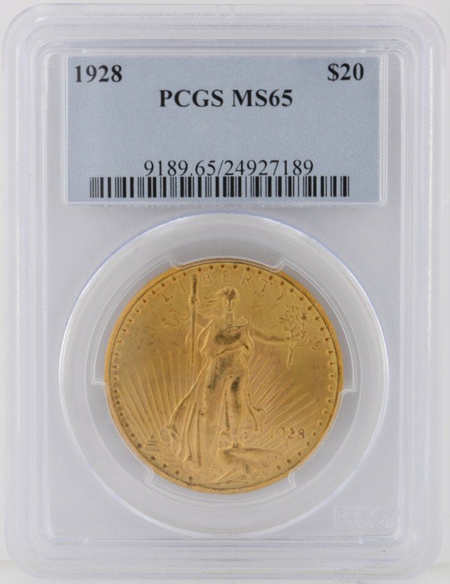 1928 $20 PCGS MS65 Saint Gaudens Double Eagle Gold Coin: 1928 $20 PCGS MS65 Saint Gaudens Double Eagle Gold Coin GOP42. As-Is Condition! XC3002HB. One 1928 $20 PCGS MS65 Saint Gaudens Double Eagle Gold Coin. Thank you for viewing this lot! We are always add