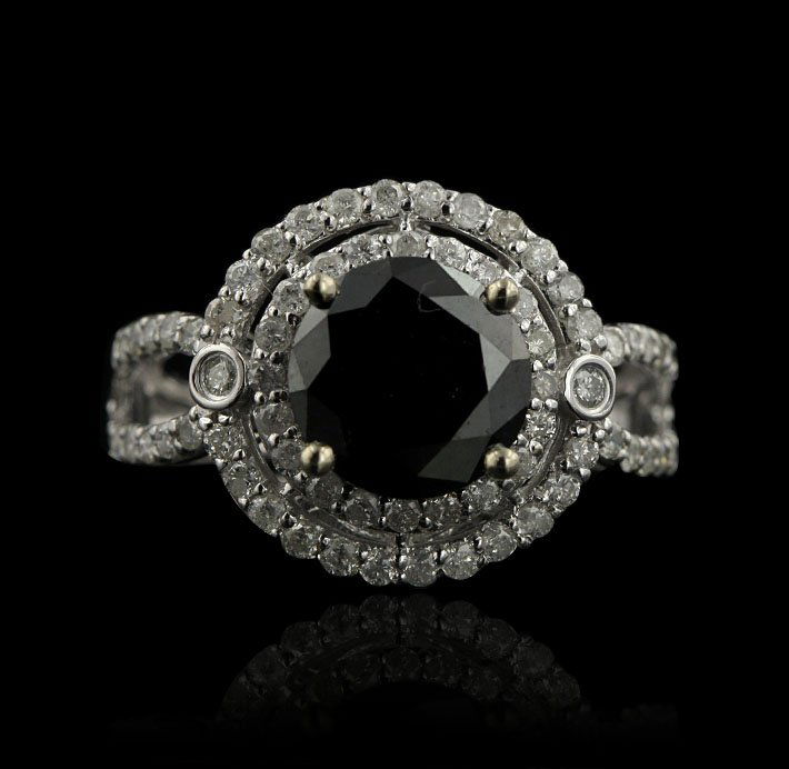 14KT White Gold 3.22ctw Black and White Diamond Unity R: 14KT White Gold 3.22ctw Black and White Diamond Unity Ring RM741. Excellent Condition! WI978BB. One electronically tested 14KT white gold ladies cast diamond unity ring with a bright polish finish. Co