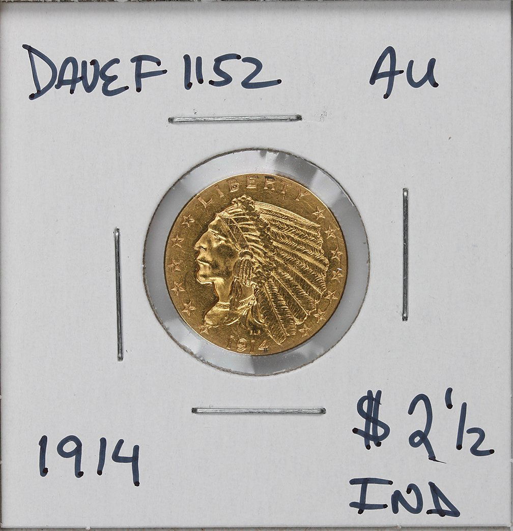 1914 $2 1/2 AU Indian Head Quarter Eagle Gold Coin Dave: 1914 $2 1/2 AU Indian Head Quarter Eagle Gold Coin DaveF1152. As-Is Condition! UW953LQ. One 1914 $2 1/2 AU Indian Head Quarter Eagle Gold Coin. Thank you for viewing this lot! We are always adding new