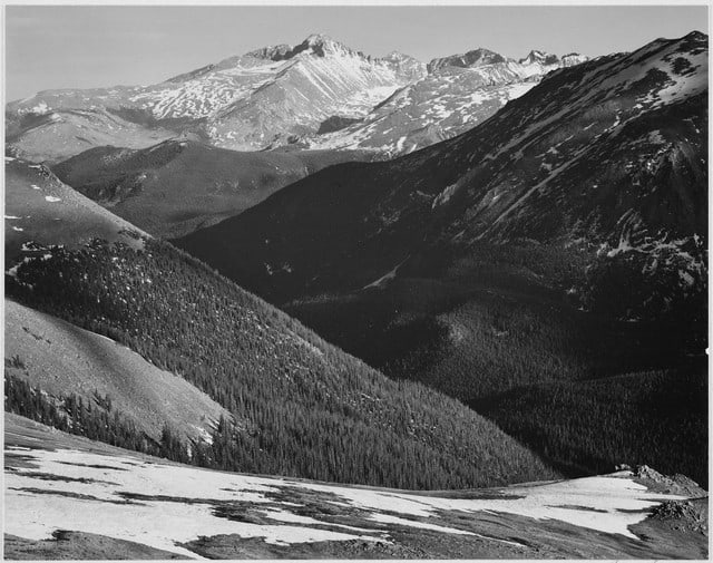 Adams - Rocky Mountain National Park Colorado 3: Artist: Ansel Adams - Title: Rocky Mountain National Park Colorado 3 - Medium: Fine Art Reproduction Giclee on Canvas - Image Size: Approximately 15.75 inches x 20 inches - Unframed on Unstretched Can