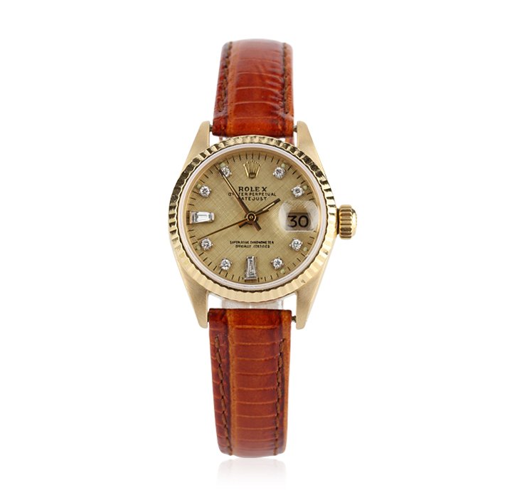 Ladies Rolex DateJust 18KT Yellow Gold and Diamond Wris: Ladies Rolex DateJust 18KT Yellow Gold and Diamond Wristwatch GB723. Good Condition! PS9002QN. One ladies, hand crafted & machine milled Rolex DateJust model wristwatch electronically tested 18KT yell