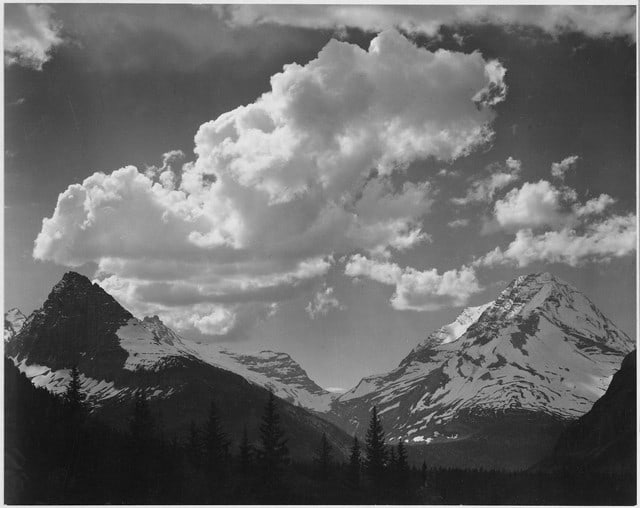Adams - Glacier National Park Montana 6: Artist: Ansel Adams - Title: Glacier National Park Montana 6 - Medium: Fine Art Reproduction Giclee on Canvas - Image Size: Approximately 25.25 inches x 32 inches - Unframed on Unstretched Canvas - Bi