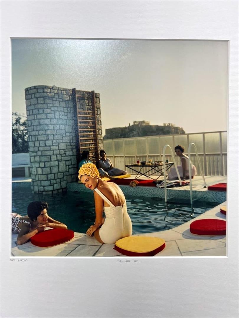 Slim Aarons Penthouse Pool '61 YellowKorner Vintage Summer Greece Certified Phot: Slim Aaron USA Penthouse Pool YellowKorner Certified Photograph. Certificate of Authenticity from YellowKorner affixed to the back. Matted Dimensions 16"x20". Protected with Clear Mylar Sleeve.
