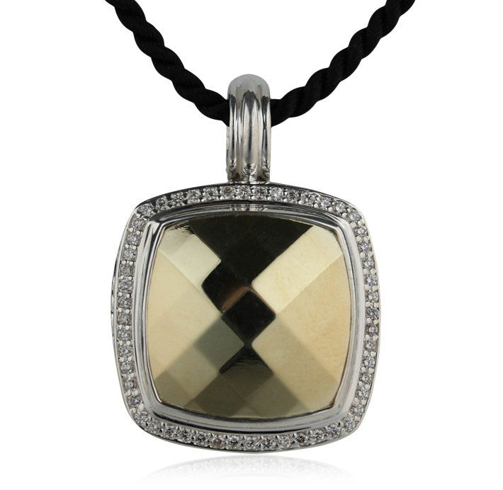 David Yurman Sterling Silver Gold Tone Pendant Necklace: David Yurman Sterling Silver Gold Tone Pendant Necklace GB769. Good Condition! PL946JD. One pendant necklace featuring: 17.80gm of sterling silver and diamonds with a total weight of 0.25cts. Black si