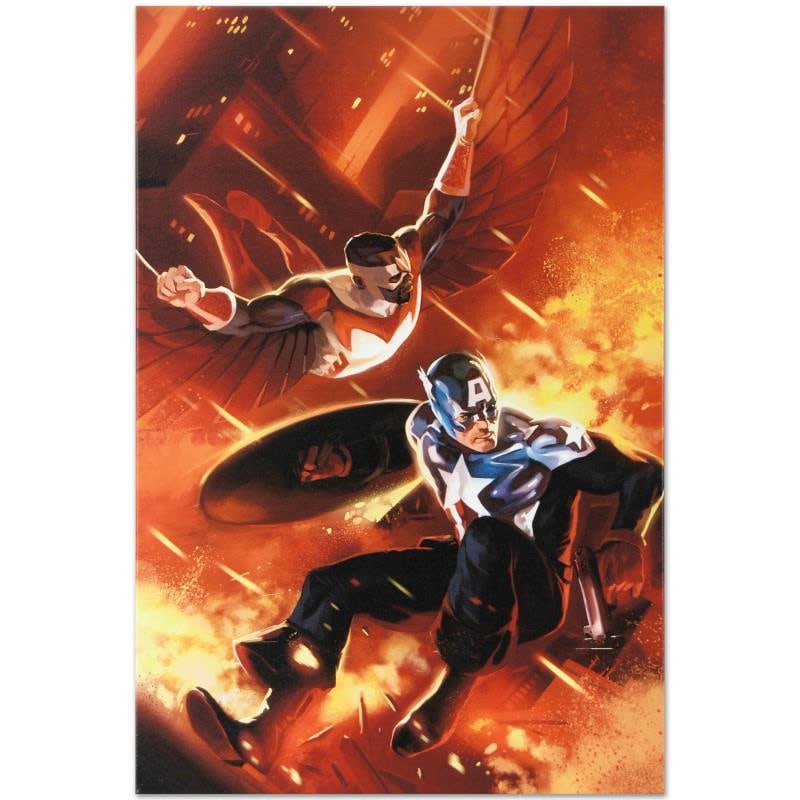 Captain America #607 by Marvel Comics: A piece of comic book history, this limited edition, from original art by Mitchell Breitweiser, depicts an iconic image of Captain America with The Falcon. Since 2005, Mitchell Breitweiser has been pe