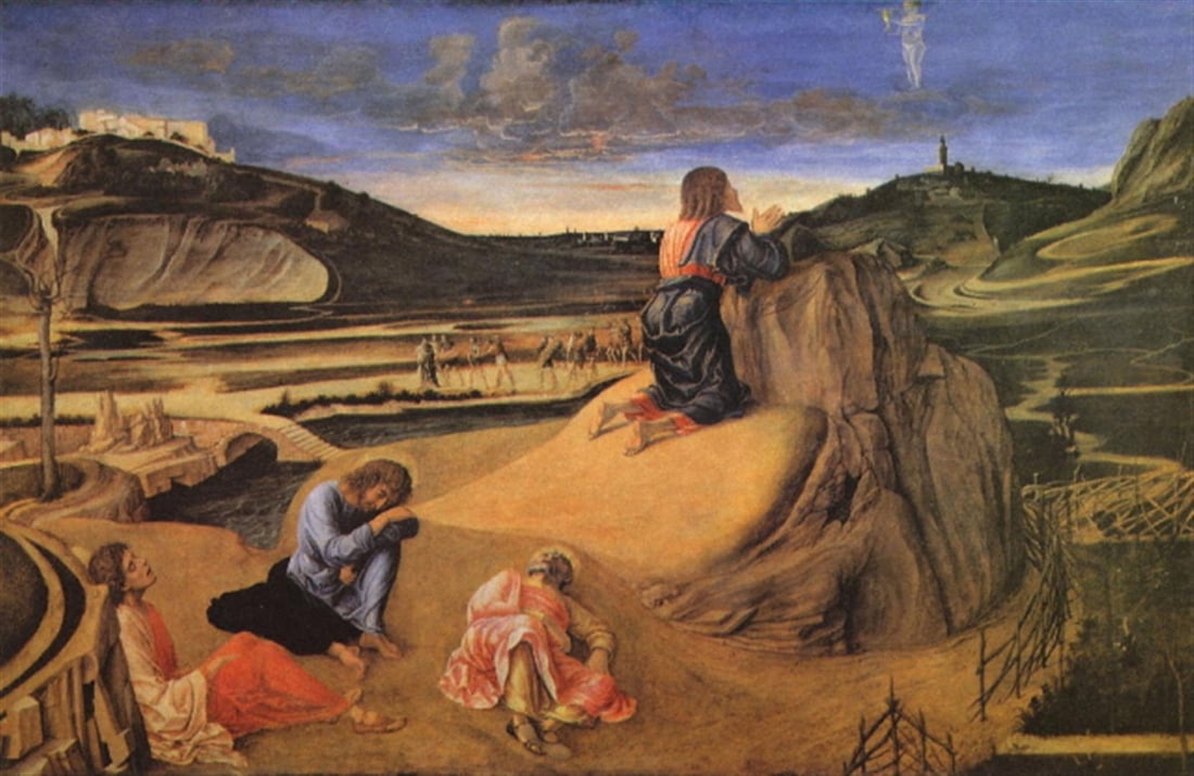 Giovanni Bellini - Christ at the Mount of Olives: Artist: Giovanni Bellini - Title: Christ at the Mount of Olives - Medium: Fine Art Giclee on Canvas - Image Size: Approximately 32 inches x 21 inches - Unframed on Unstretched Canvas - Biography: Giov