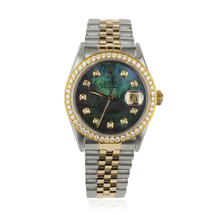 Gents Rolex DateJust Two-Tone with Diamonds Wristwatch : Gents Rolex DateJust Two-Tone with Diamonds Wristwatch GB645. Good Condition! XR1092RT. One gents, hand crafted & machine milled Rolex two-tone DateJust wristwatch electronically tested, Circa: 1984,