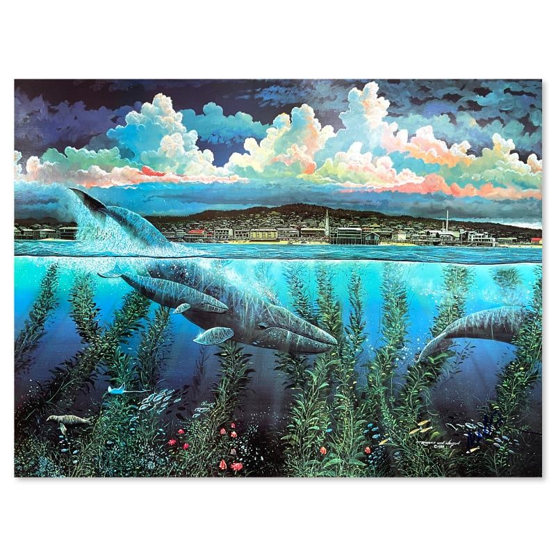 Steinbeck's Cannery Row by Nelson, Robert Lyn: "Steinbeck's Cannery Row" is a hand signed poster by Robert Lyn Nelson. Measures approx. 24" x 14" (image). There may be very minor wear on the paper but the piece is in overall good condition.