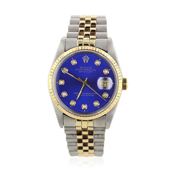 Gents Rolex DateJust 18KT Yellow Gold and Stainless Ste: Gents Rolex DateJust 18KT Yellow Gold and Stainless Steel Wristwatch A4324. Good Condition! CD9102PC. One gents, hand crafted & machine milled Rolex two-tone DayDate wristwatch electronically tested,