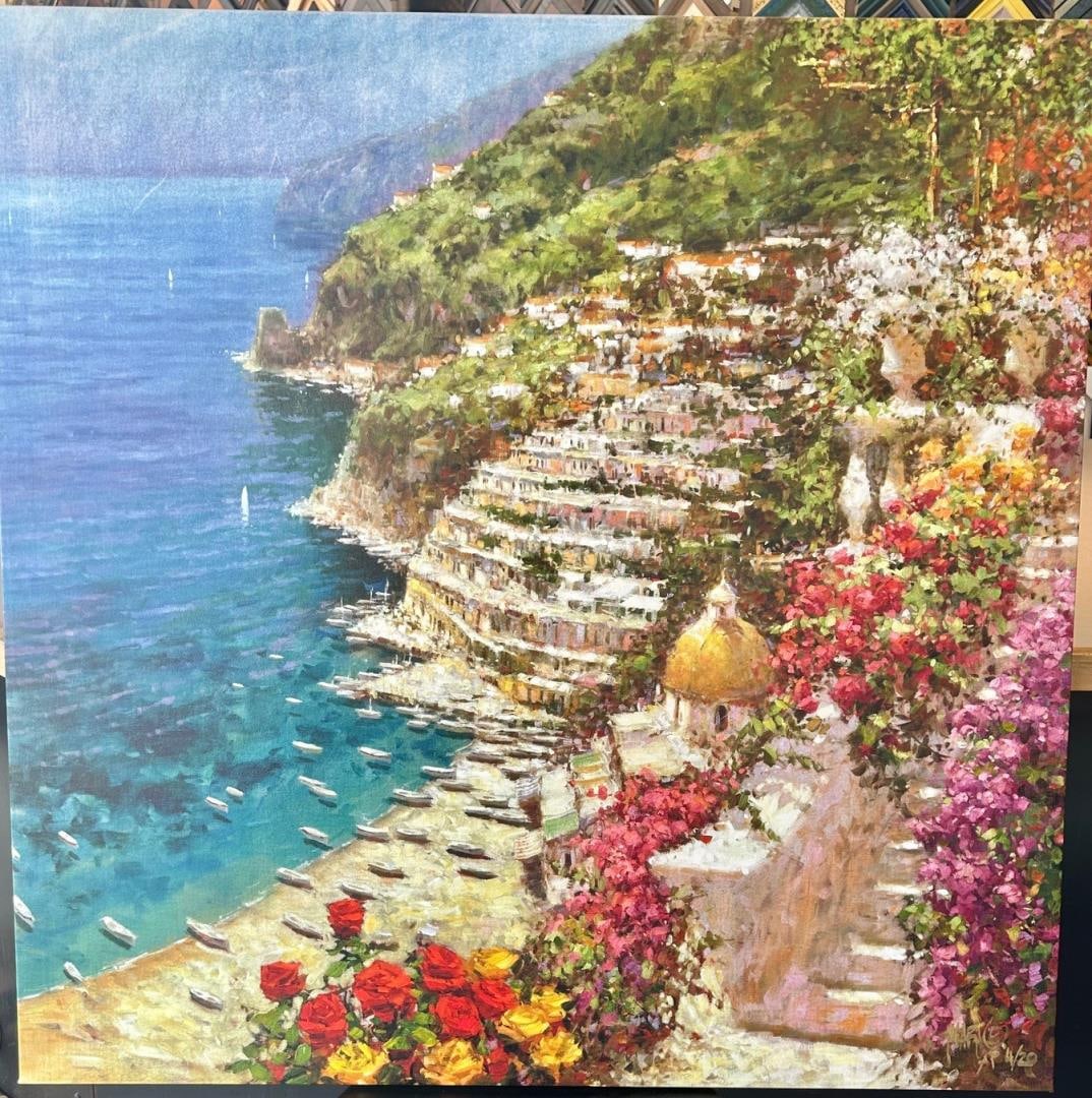 Cinque Terre by Marko Mavrovich: A stretched 32.5x32.5" giclee on canvas of the Italian coast. Signed & numbered AP4/20 by Mavrovich