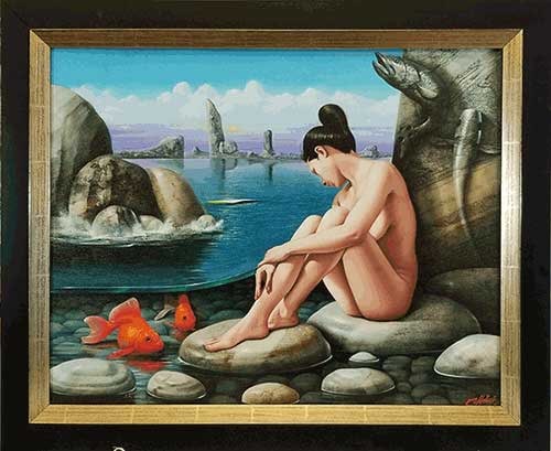 Piedras Oculta By Nelson Calderon: Marvelous Limited Edition on canvas. Hand signed by artist. This 22x17 artwork come Beautifully framed and to hang. 27x22
