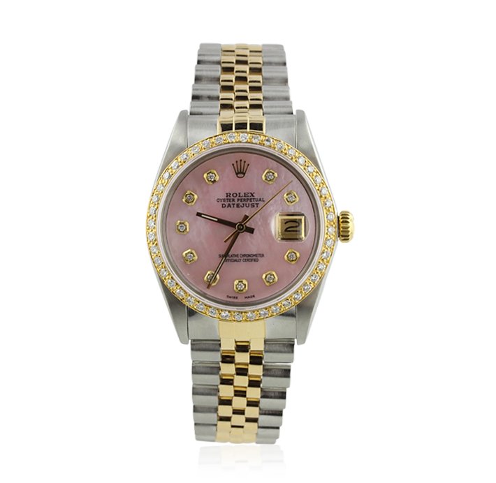 Rolex DateJust 36mm Two-Tone with Diamonds Wristwatch G: Rolex DateJust 36mm Two-Tone with Diamonds Wristwatch GB649. Good Condition! RM1062TP. One gents, hand crafted & machine milled Rolex two-tone DateJust wristwatch electronically tested, Circa: 1985, S