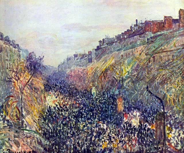Camille Pissarro - Tuesday on the Boulevard Montmartre at Sunset: Artist : Camille Pissarro - Title: Tuesday on the Boulevard Montmartre at Sunset - Medium: Fine Art Reproduction Giclee on Canvas - Image Size: Approximately 16.5 inches x 20 inches - Unframed on Unst