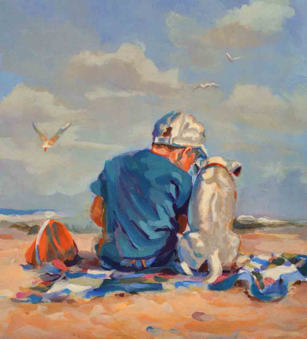 Lucelle Raad Adorable Boy Talk: Artist: Lucelle Raad (b. 1942) Title: Boy Talk Medium: Serigraph on Fine Art Paper Signature: Hand-signed by the Artist Limited Edition: 300 Image Size: Approximately 15 Inches x 14 inches Paper Size: