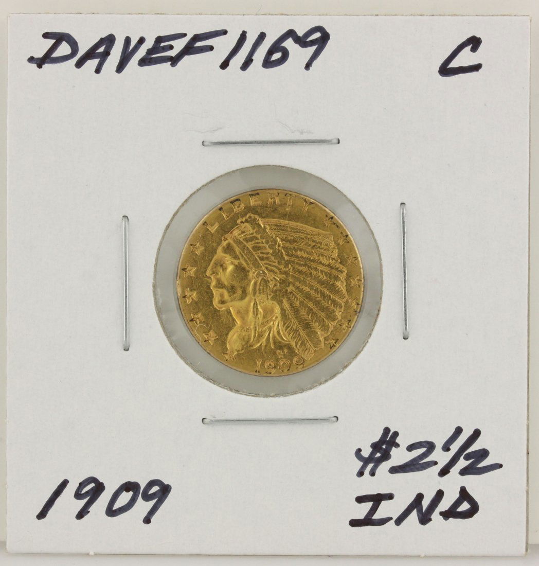 1909 $2 1/2 C Indian Head Quarter Eagle Gold Coin DAVEF: 1909 $2 1/2 C Indian Head Quarter Eagle Gold Coin DAVEF1169. As-Is Condition! VM982KI. One 1909 $2 1/2 C Indian Head Quarter Eagle Gold Coin. Thank you for viewing this lot! We are always adding new i