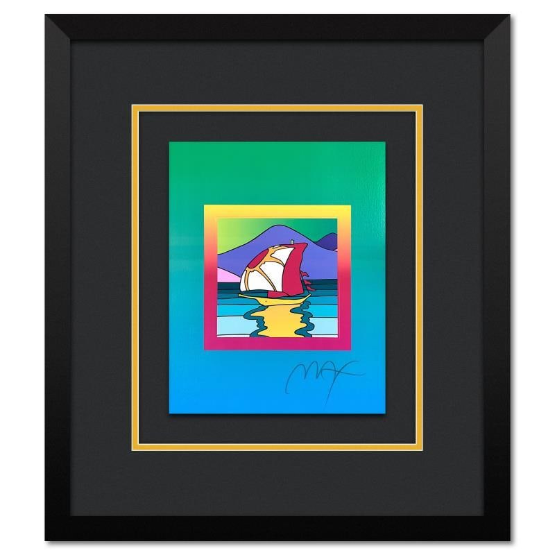 Sailboat East on Blends Ver. II by Peter Max: "Sailboat East on Blends Ver. II" is a limited edition lithograph on paper by Peter Max, numbered and hand signed by the artist. This piece comes framed. Includes Certificate of Authenticity from Pete