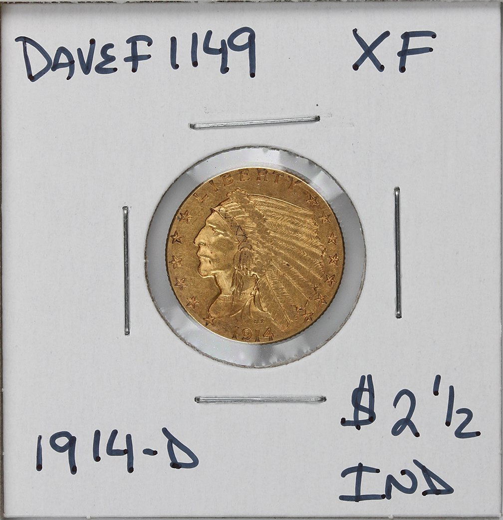 1914-D $2 1/2 XF Indian Head Quarter Eagle Gold Coin Da: 1914-D $2 1/2 XF Indian Head Quarter Eagle Gold Coin DaveF1149. As-Is Condition! BH913VP. One 1914-D $2 1/2 XF Indian Head Quarter Eagle Gold Coin. Thank you for viewing this lot! We are always adding