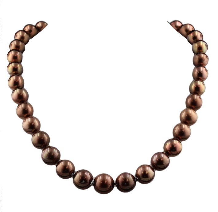 17" 10.50mm Graduated Chocolate Tahitian Cultured Pearl: 17 10.50mm Graduated Chocolate Tahitian Cultured Pearl Necklace RM819. Good Condition! HE9211XI. One graduated single strand cultured pearl necklace seventeen inch princess length, knotted with a 14KT