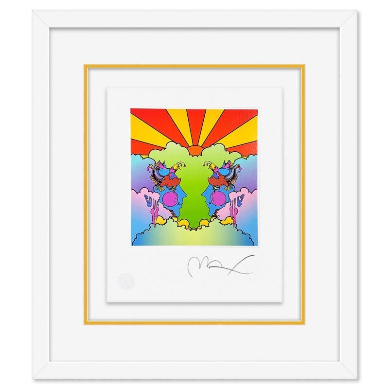 Profile and Sunrise by Peter Max: "Profile and Sunrise" is a limited edition lithograph on paper by Peter Max, numbered and hand signed by the artist. This piece comes framed. Includes Certificate of Authenticity from Peter Max Studio