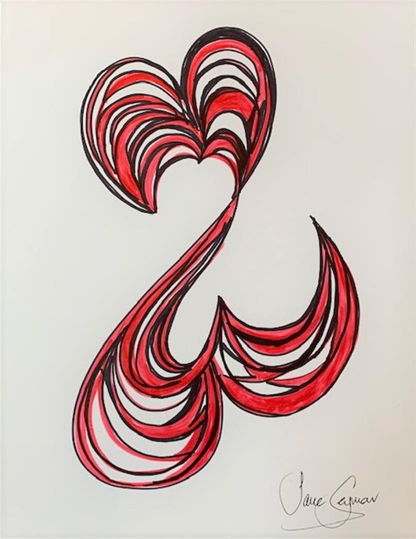 Jane SEYMOUR ORIGINAL: Open Heart Icon LXXXV.: Jane SEYMOUR ORIGINAL: Open Heart Icon LXXXV.. Mixed-media on paper, signed lower right, 14 x 11" A sculptural depiction of the signature Open Heart Icon image, uniquely created by the artist.