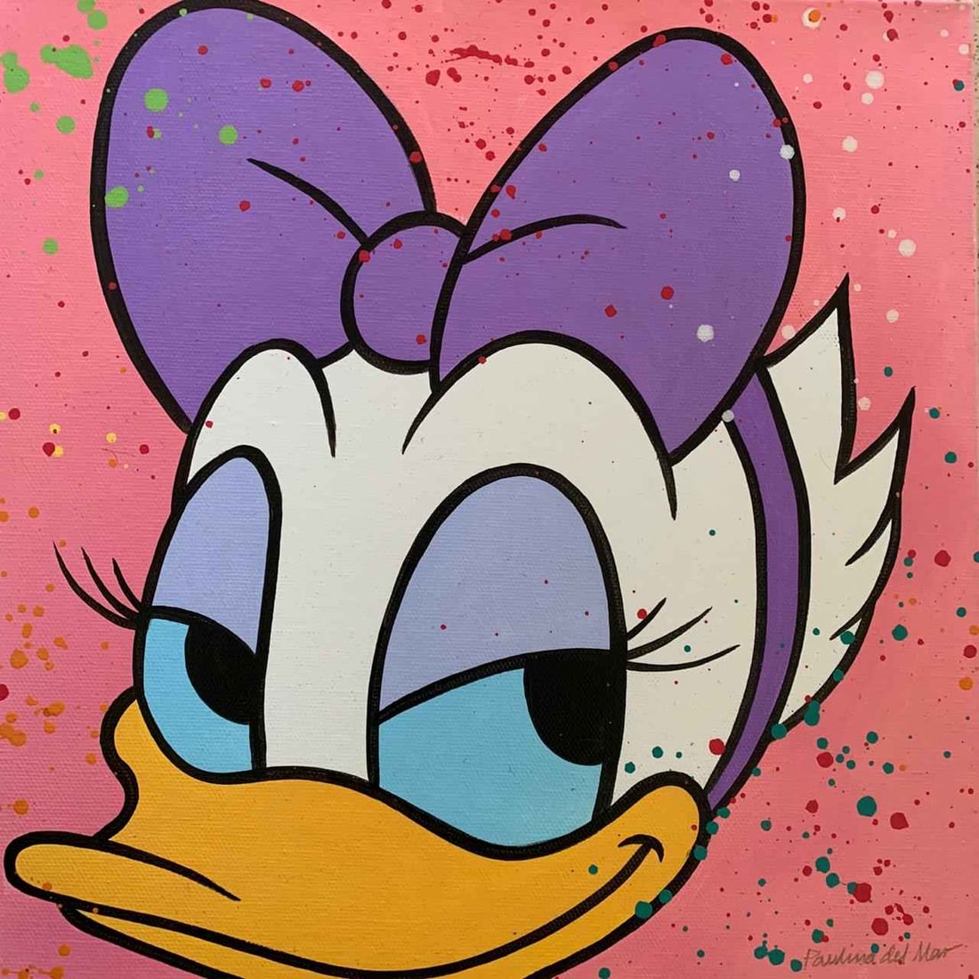 Daisy in Pink by Del Mar, Paulina: Daisy in Pink by Del Mar, Paulina. Original One-of-a-Kind Hand Signed Mixed Media Stretched. Dimensions: 12 x 12. Excellent Condition.