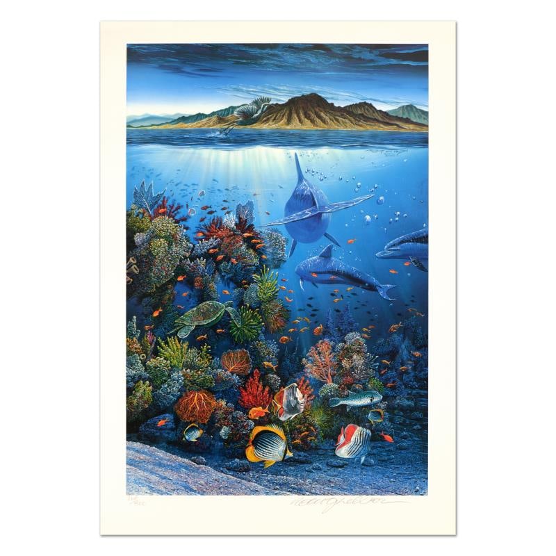 Red Sea Sirens by Nelson, Robert Lyn: "Red Sea Sirens" is a limited edition mixed media on paper by Robert Lyn Nelson, numbered and hand signed by the artist. Includes Certificate of Authenticity! Measures Approx. 18.5" x 27.5" (with bord