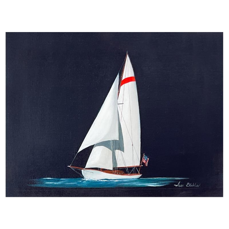 One Masted Luxory Yacht by Blokhin Original: "One Masted Luxory Yacht" is an original painting on canvas by Alex Blokhin, hand signed by the artist. Includes Letter of Authenticity. Measures approx. 12" x 16" (image).