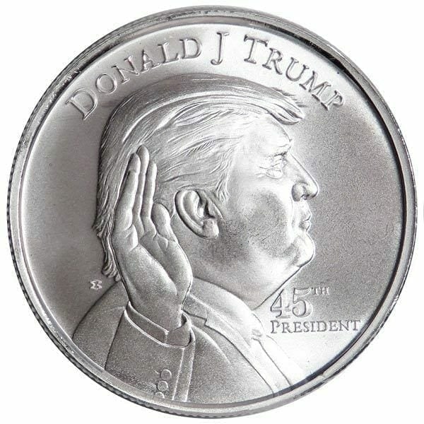 Donald Trump 45th President 1oz .999 Fine Silver Coin: This Donald Trump 45th President 1oz .999 Fine Silver Coin features a detailed profile of the 45th U.S. President, Donald J. Trump, in a formal salute pose. Struck in .999 fine silver, this collectibl