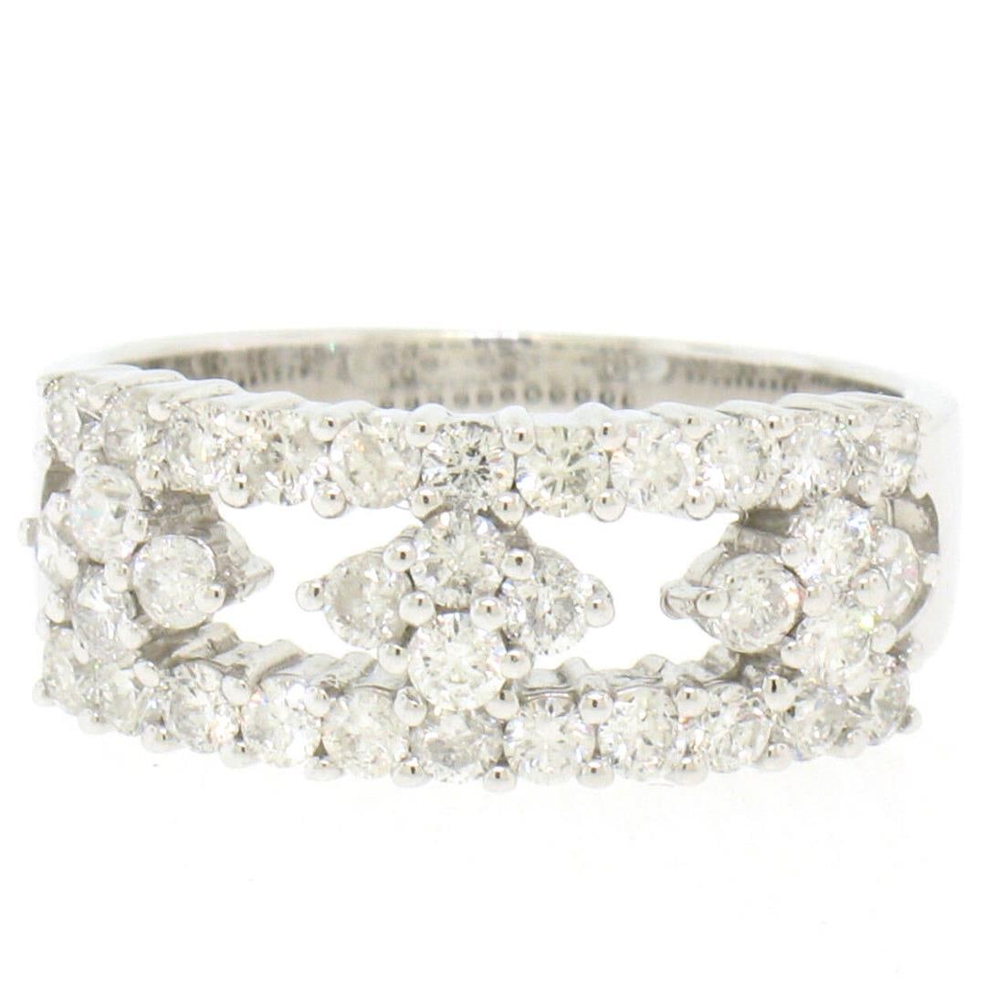 NEW 14k White Gold 1.03 ctw Round BRILLIANT Diamond Open Cluster Wide Band Ring: NEW 14k White Gold 1.03ctw Round BRILLIANT Diamond Open Cluster Wide Band Ring. Please see photos and description for all available information. A new solid 14k white gold open cluster wide band ring,