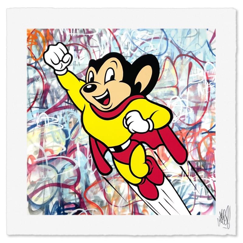 Mighty Mouse by Seen,: "Mighty Mouse" is a limited edition giclee by Seen, numbered and hand signed by the artist. Includes Letter of Authenticity. Measures approx. 18" x 18" (border), 15" x 15" (image).