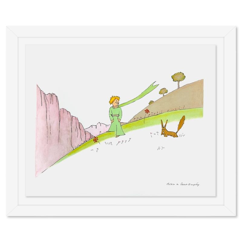 The Little Prince And The Fox by Antoine de Saint-Exupery (1900-1944): "The Little Prince And The Fox" is a limited edition lithograph by Antoine de Saint-Exupery (1900-1944), bearing the plate signature of the artist. This piece comes from an edition of 300 authorized b