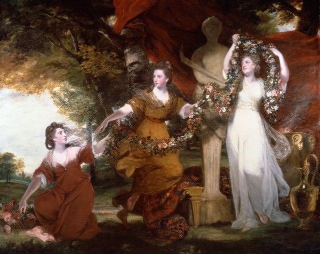 Sir Joshua Reynolds - Three Ladies Adorning a Term of Hymen: Artist: Sir Joshua Reynolds - Title: Three Ladies Adorning a Term of Hymen - Medium: Fine Art Reproduction Giclee on Canvas - Image Size: Approximately 25.5inches x 32 inches - Unframed on Unstretched