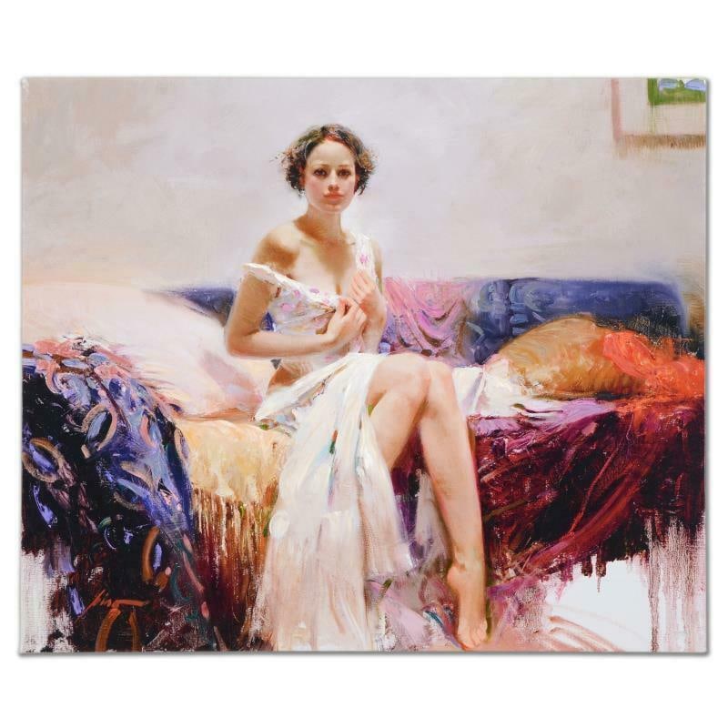 Sweet Sensation by Pino (1939-2010): "Sweet Sensation" is a hand embellished limited edition giclee on canvas by Pino (1939-2010), numbered and hand signed. Includes Certificate of Authenticity. Measures approx. 38" x 32" (image). This p