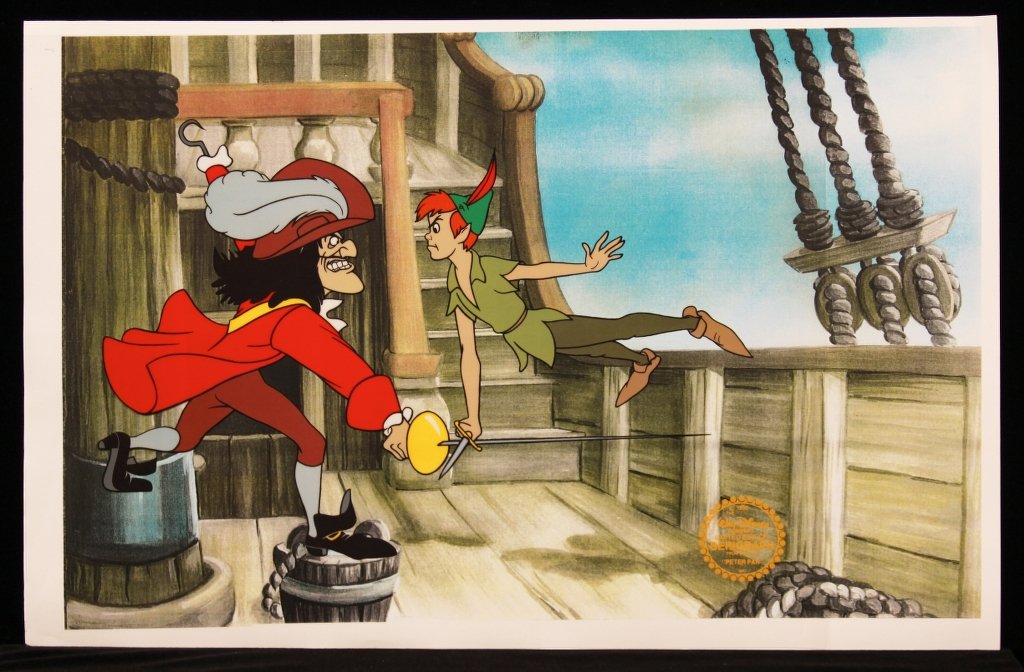 Walt Disney "Peter Pan" Serigraph Cel DisneySeri300: Walt Disney Peter Pan" Serigraph Cel DisneySeri300. Excellent Condition! JK84KT. One animated original limited edition fine art serigraph cel from Walt Disney's "Peter Pan" with Peter and Hook. Comes 