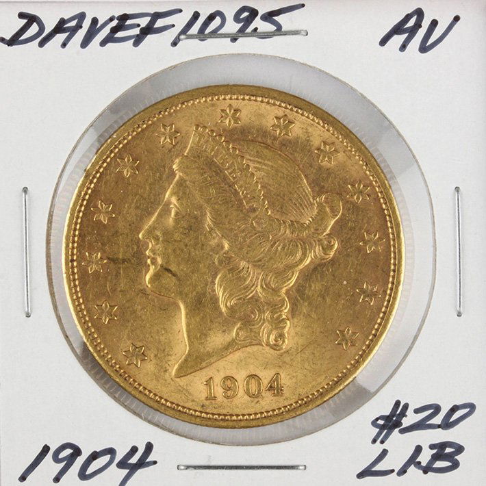 1904 $20 AU Liberty Head Double Eagle Gold Coin DaveF10: 1904 $20 AU Liberty Head Double Eagle Gold Coin DaveF1095. As-Is Condition! CF9881CJ. One 1904 $20 AU Liberty Head Double Eagle Gold Coin. Thank you for viewing this lot! We are always adding new inve