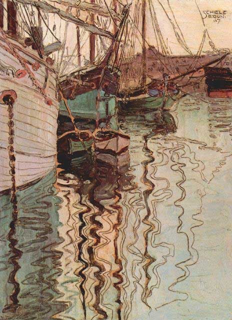 Egon Schiele - Sailboats In Wellenbewegtem Water (The Port Of Trieste): Artist: Egon Schiele - Title: Sailboats In Wellenbewegtem Water (The Port Of Trieste) - Medium: Fine Art Reproduction Giclee on Canvas - Image Size: Approximately 20 inches x 14.5 inches - Unframed on