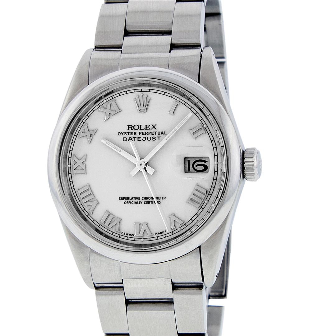 Rolex Mens Quickset Stainless Steel Sapphire Crystal Datejust With Smooth Bezel: One Mens Rolex Quickset Stainless Steel Datejust Polished Bright with Satin Finish, Serviced & Electronically Tested, Rolex Stainless Steel Case: 36mm, Rolex Stainless Steel Crown, Rolex Bezel: Stainl