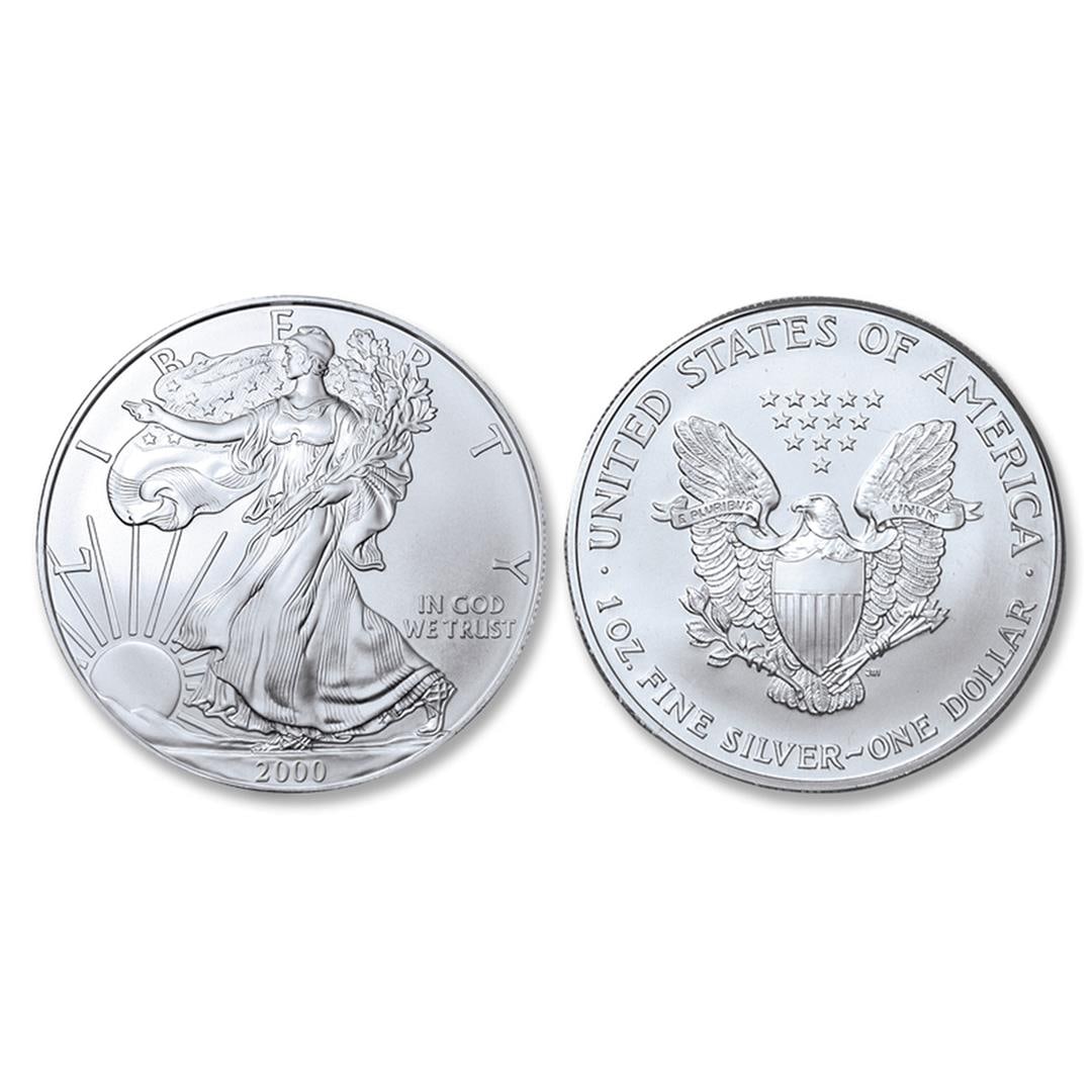 2000 American Silver Eagle .999 Fine Silver Dollar Coin: One 2000 American Silver Eagle .999 Fine Silver Dollar Coin.