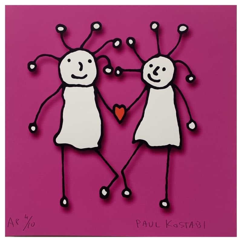 SPRKL Love (Magenta) by Kostabi Paul: "SPRKL Love (Magenta)" is a limited edition giclee on paper by Paul Kostabi. Hand signed and numbered the piece some with a letter of authenticity. Measures approximately 12" x 12".