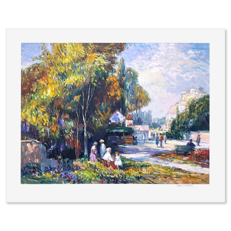 Sunday Outing by Henri Plisson (1933-2006): "Sunday Outing" is a limited edition printers proof serigraph on paper by Henri Plisson (1933-2006) numbered and hand signed by the artist. Includes Letter of Authenticity. Measures approx. 28" x 35"