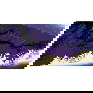 Purple Coastline by Eyvind Earle (1916-2000): "Purple Coastline" is a limited edition serigraph on paper by Eyvind Earle (1916-2000). The piece is numbered hand-signed by the artist and accompanied by a certificate of authenticity. Measures appro
