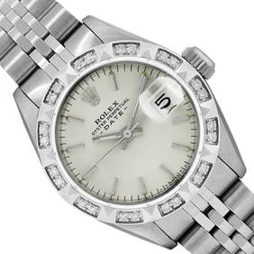 Rolex Ladies Stainless Steel Silver Index White Gold Pyramid Diamond Bezel Date (1 of 9)