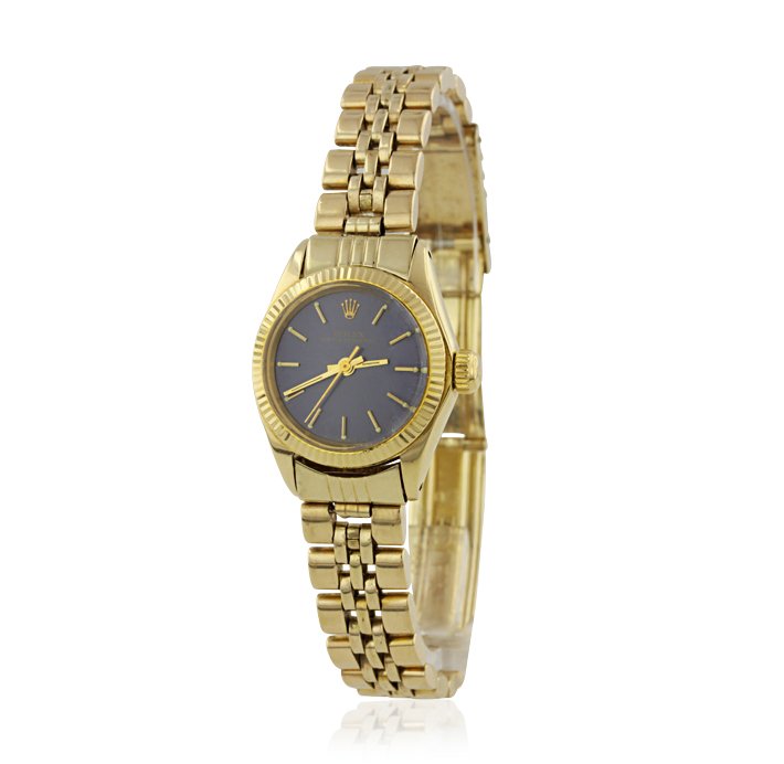 Ladies Rolex Oyster Perpetual 14KT Yellow Gold Wristwat: Ladies Rolex Oyster Perpetual 14KT Yellow Gold Wristwatch A4470. Good Condition! XT1082TM. One ladies, hand crafted & machine milled Vintage Rolex Oyster Perpetual, model wristwatch electronically tes